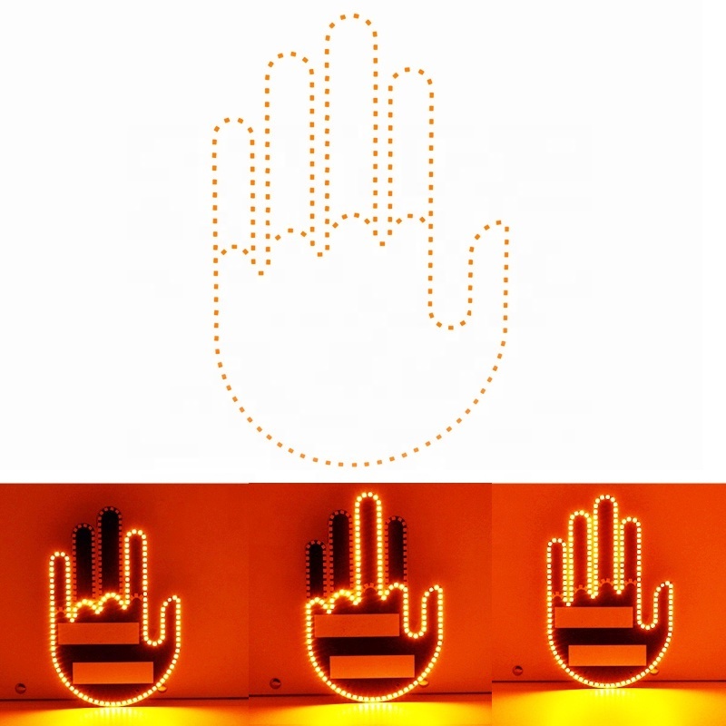 Funny Car Finger Light with Remote, Road Rage Signs Middle Finger Gesture Light Auto Amber Middle Finger Warning Brake Light