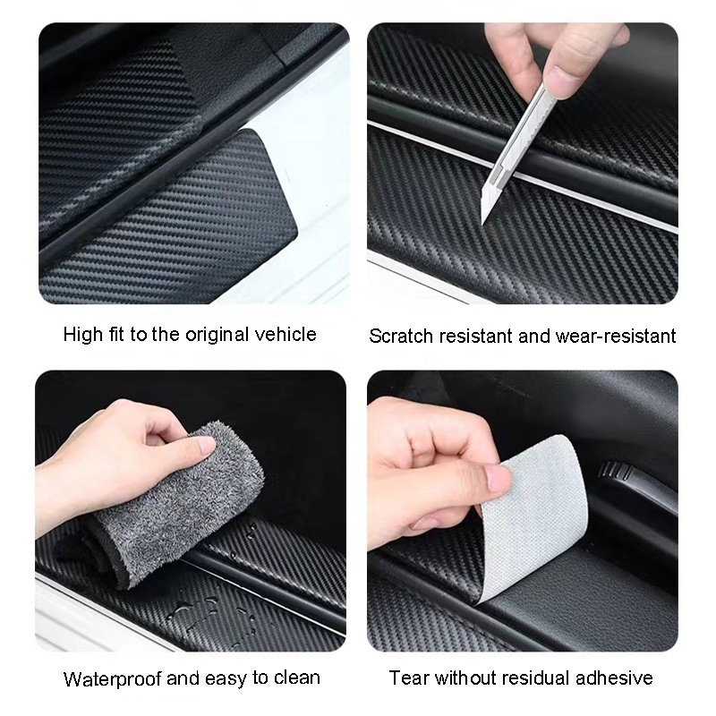 4pcs Car Door Sill Protector bar Anti Scratch Carbon Fiber Threshold Decals Bumper Leather Stickers Auto Accessories Parts