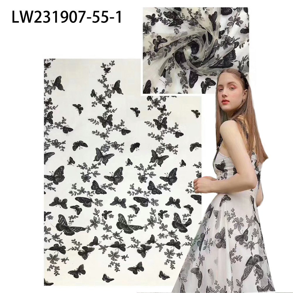 Wholesale Sweet Butterfly Embroidery Tulle Lace Fabric For Graduation Dress