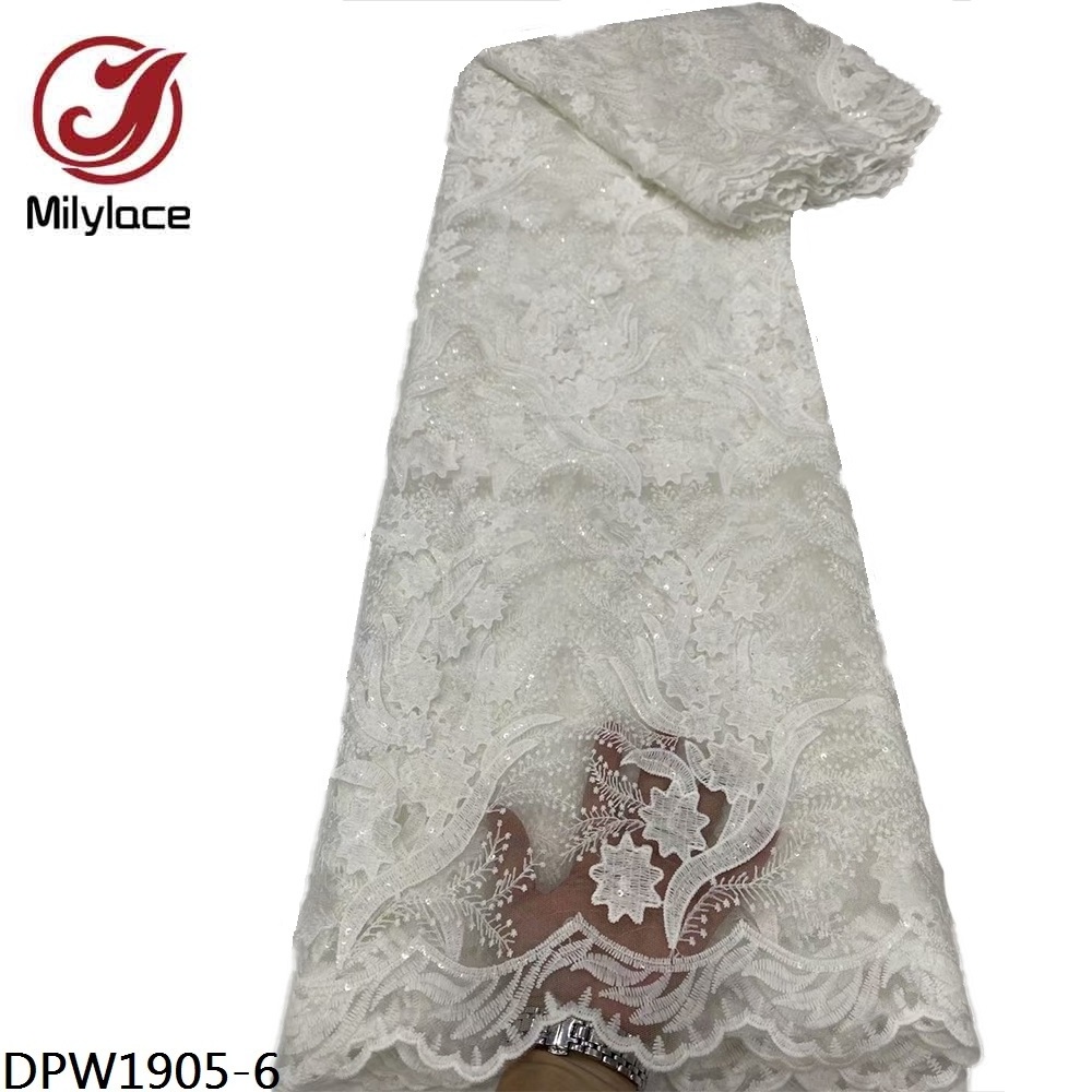 African Cheap Bridal Lace Few Sequins Embroidered Flower French Tulle Lace Fabric