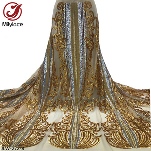 Gold Sequin Evening Dresses Lace Fabric Bridal Sequin French Lace With Sequin