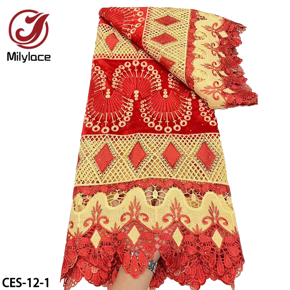 Ankara Style Beautiful Durable Women Dress Embroidery Velvet Guipure African Cord Lace Fabric with Stones