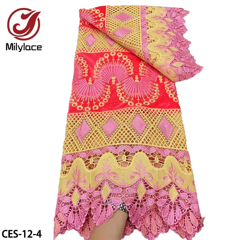 Ankara Style Beautiful Durable Women Dress Embroidery Velvet Guipure African Cord Lace Fabric with Stones