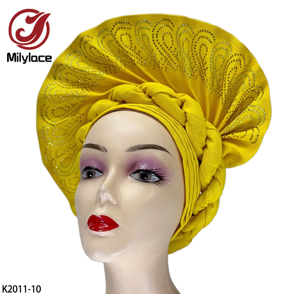 Newest Multi Color African Flower Muslim Turban Nigerian Beaded Headtie For Women