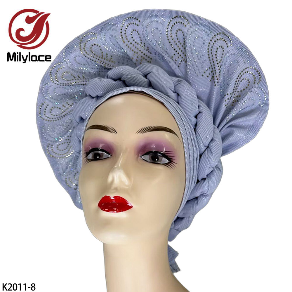 Newest Multi Color African Flower Muslim Turban Nigerian Beaded Headtie For Women