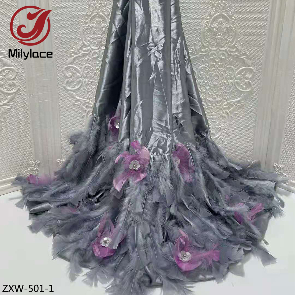 2021 Romantic bridal wedding dress fabric 3d flower feather tulle net lace wedding fabric