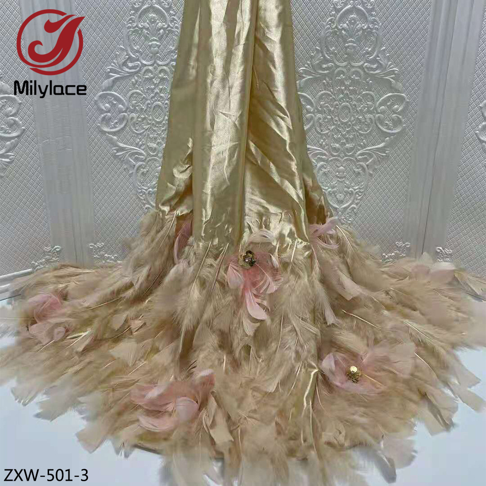 2021 Romantic bridal wedding dress fabric 3d flower feather tulle net lace wedding fabric