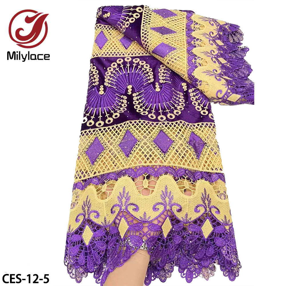 Ankara Style Beautiful Durable Women Dress Embroidery Velvet Guipure African Cord Lace Fabric with Stones