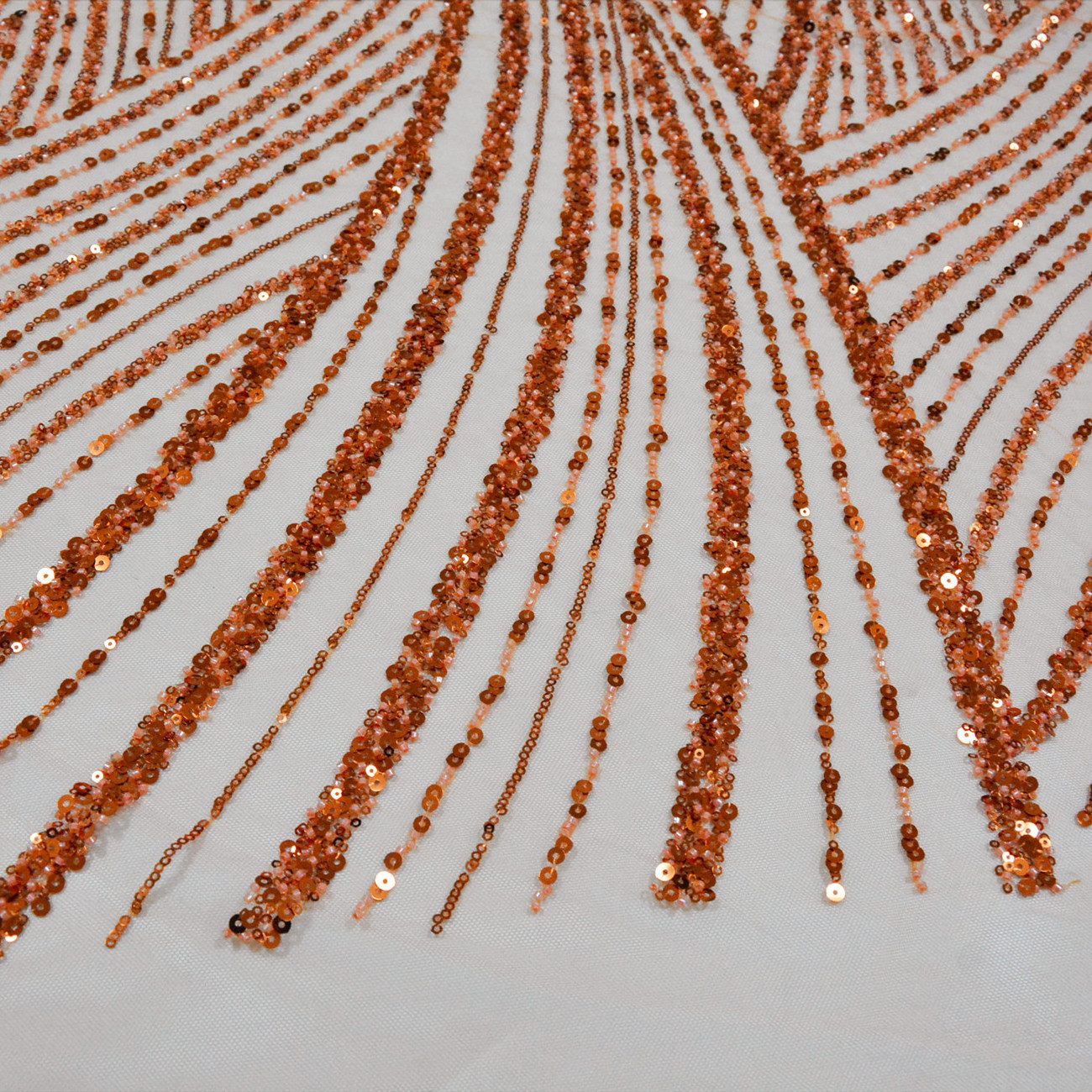 Latest Burnt Orange Heavy Handmade Bead Embroidery Luxury Bridal Lace Fabric