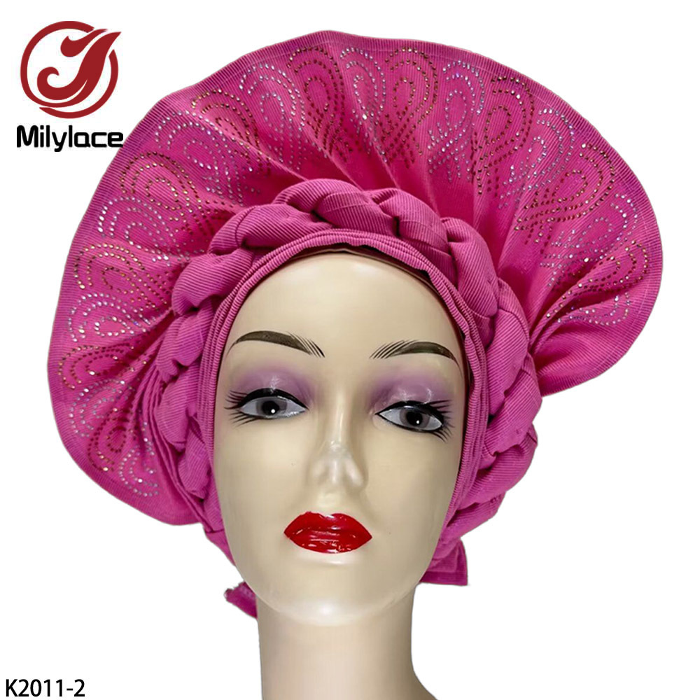 Newest Multi Color African Flower Muslim Turban Nigerian Beaded Headtie For Women