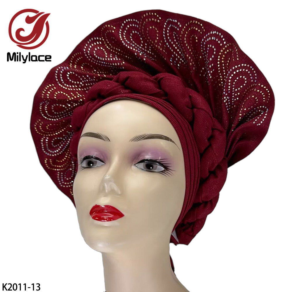 Newest Multi Color African Flower Muslim Turban Nigerian Beaded Headtie For Women