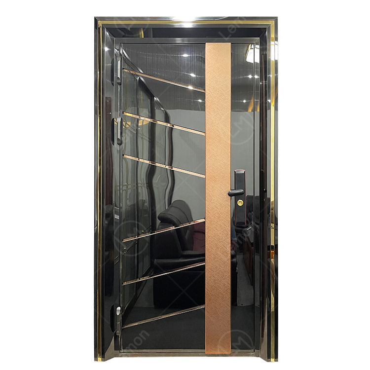 Black Piano Paint Main Security Stainless Steel Single Metal Door Cheap Price