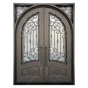 European Security Home Arched Single Double Main Entrance Front Entry Wrought Iron Door Price