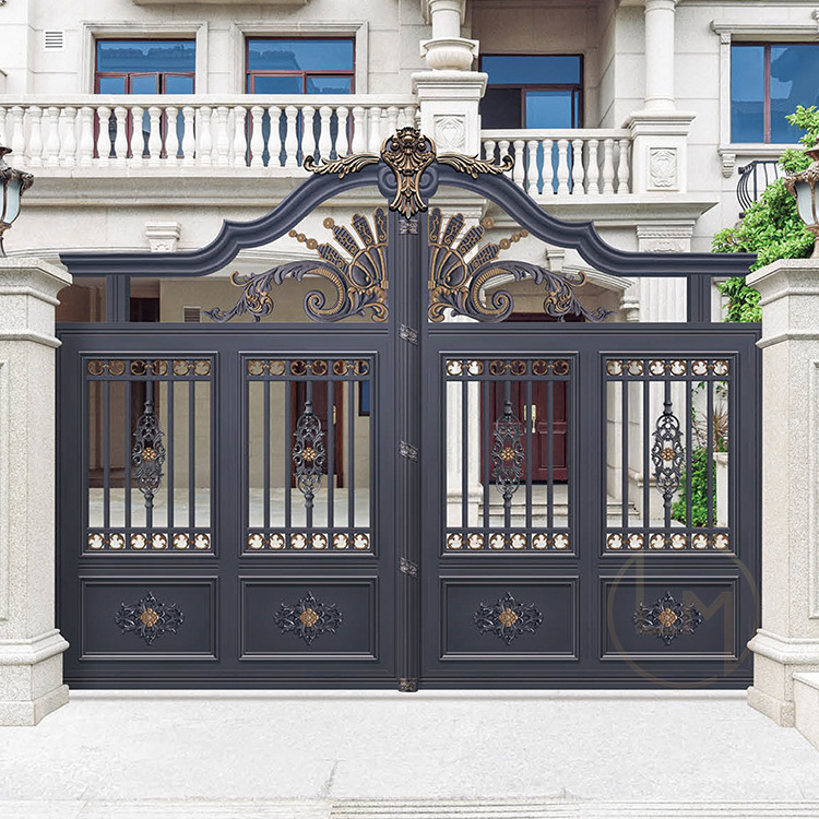 House Garden Entry Modern Black Custom Single Double Swing Metal Main Driveway Aluminum Gate