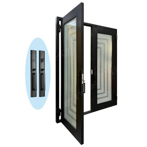 Italian Latest Design USA Intelligent Lock Galvanized Exterior Wood Grain Glass French Wrought Iron Door Exterior