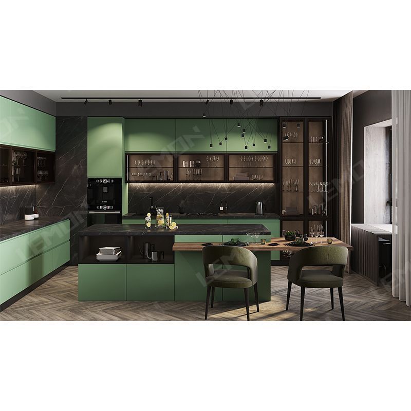 Standard Solid Wood High End Luxury Mint Green Mobile Home Kitchen Cabinets Modern