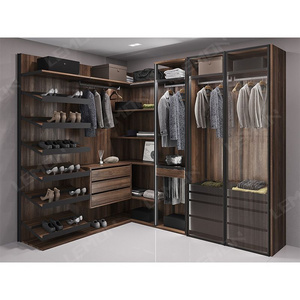 Glass door wooden portable customized modern bedroom wardrobes closet organizer