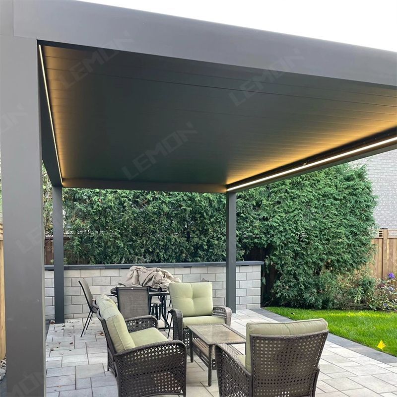 Asian Style Patio Exterior Motorized Retractable Roof Pergola Simple Design Louvered Outdoor Aluminium Gazebo