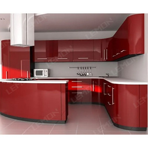 Contemporary Curved Shaped Ready to Assemble Lacquer Kitchen Cabinets with Island