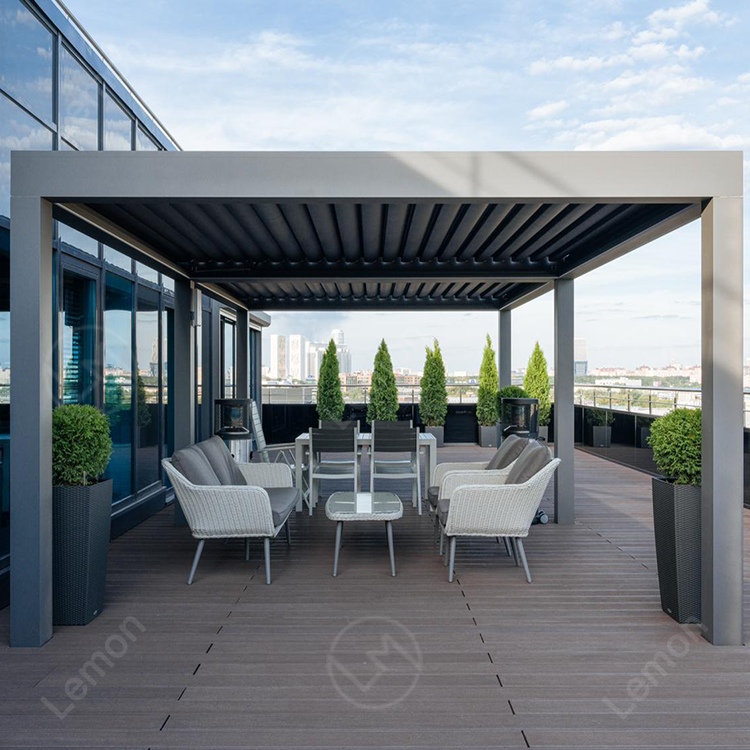 Italian-style waterproof shading bioclimatic Pergola with adjustable aluminum louvers