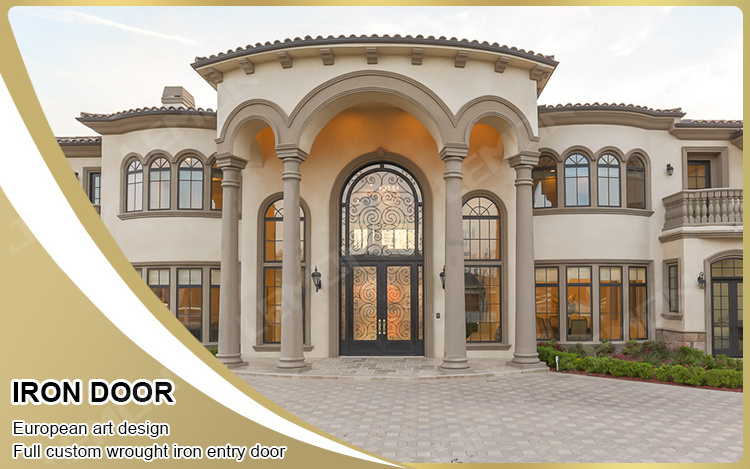 European Security Home Arched Single Double Main Entrance Front Entry Wrought Iron Door Price