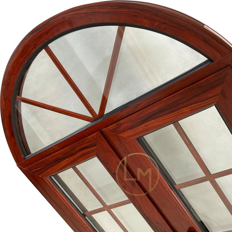 Antique Wood Grain Open Out Aluminum Frame Arched  Window Design For Sale