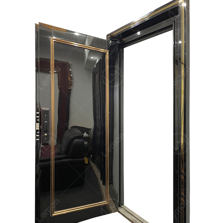 Black Piano Paint Main Security Stainless Steel Single Metal Door Cheap Price