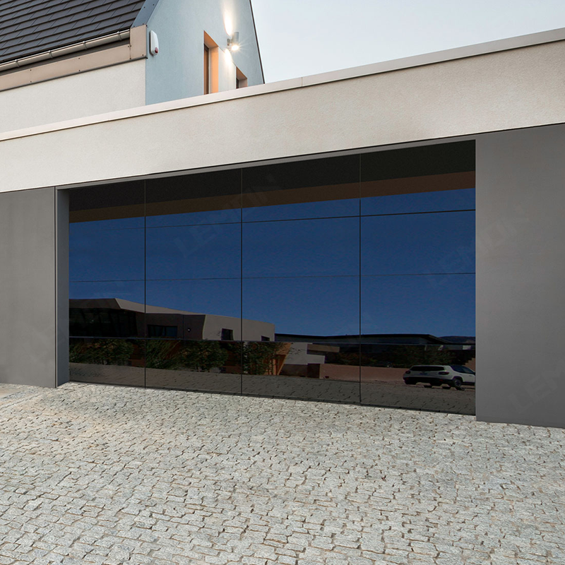 Residential Modern Cheap Electric Insulated Black Sectional Full View Mirrored Frameless Glass Garage Door