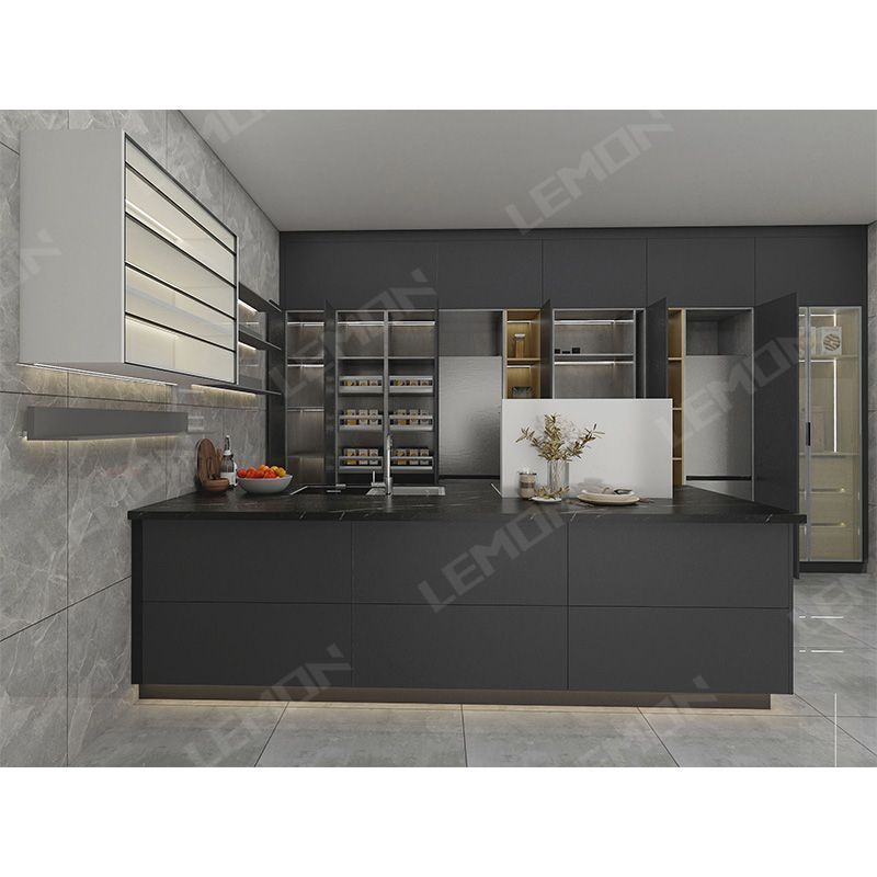 Suppliers Furniture Black Island Full Modern Luxury Moduler Kitchen Cupboard Designs