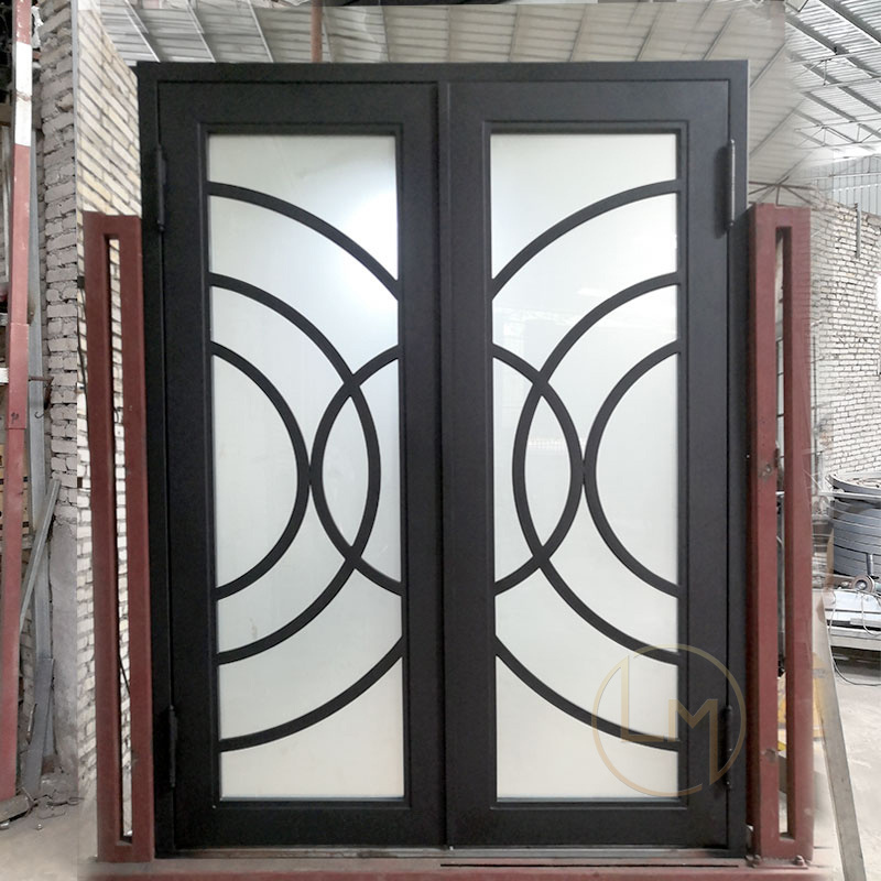 Portugal High Quality Security 72x96 Wrought Iron Front Door Double Entry Doors With Iron And Glass