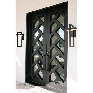 Smart Lock Vintage Antique Design Water Glass Main Cast Exterior Front Entry Wrought Iron Entry Door Modern Design