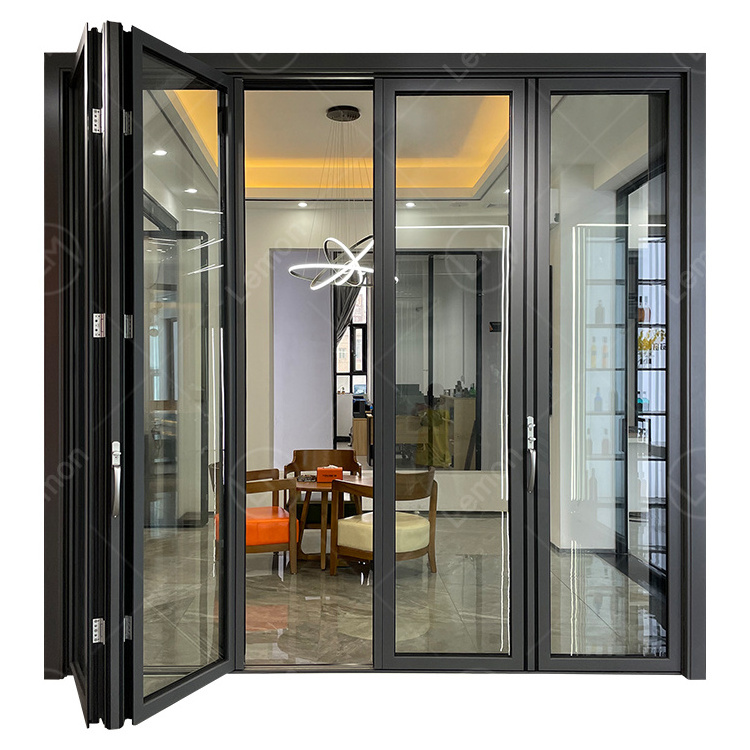 American Standard Double Glazed Aluminium Alloy Bi Folding Door With Sliding Screen Design