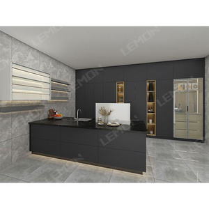 Suppliers Furniture Black Island Full Modern Luxury Moduler Kitchen Cupboard Designs