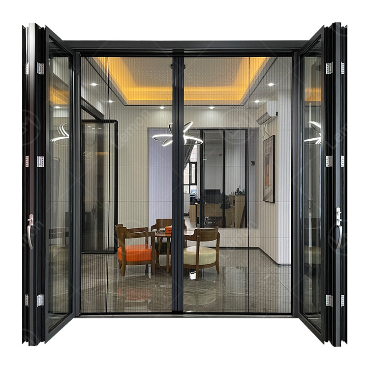 American Standard Double Glazed Aluminium Alloy Bi Folding Door With Sliding Screen Design