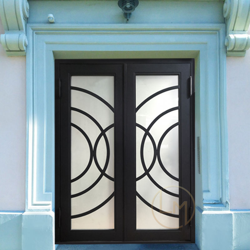 Portugal High Quality Security 72x96 Wrought Iron Front Door Double Entry Doors With Iron And Glass