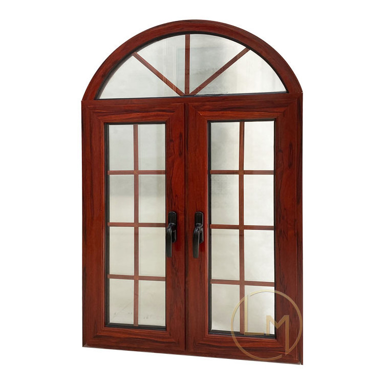 Antique Wood Grain Open Out Aluminum Frame Arched  Window Design For Sale