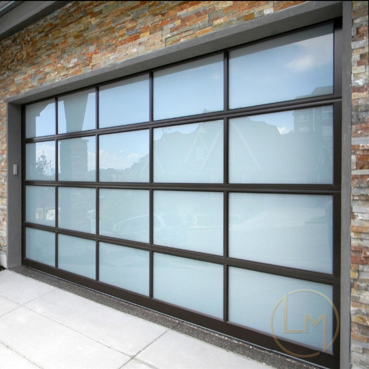 Residential Modern Cheap Electric Insulated Black Sectional Full View Mirrored Frameless Glass Garage Door