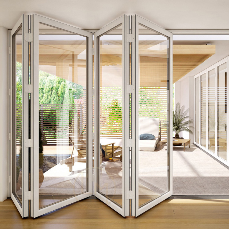 LEMON Simple White Style Folding Glass Bifold Patio Doors Folding Aluminum Bi-Fold Barn Door