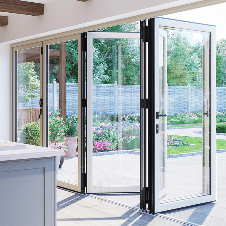 LEMON Simple White Style Folding Glass Bifold Patio Doors Folding Aluminum Bi-Fold Barn Door