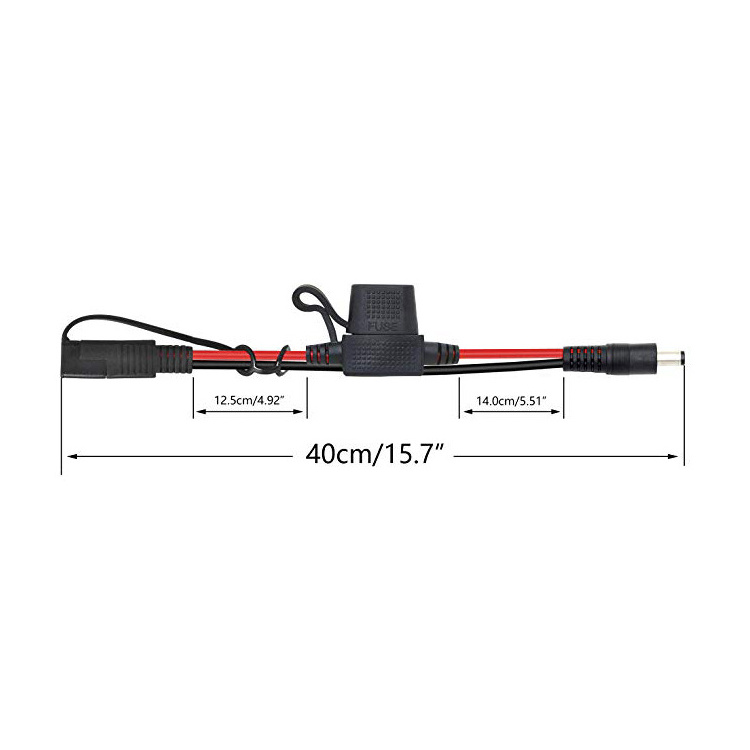 2 Pin SAE To DC Power Cable 5521 5525 Male Plug With Fuse Holder For Battery Charger