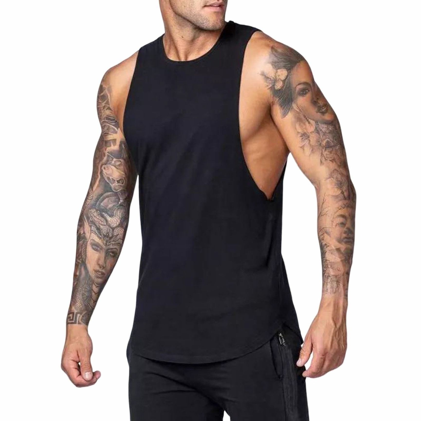 Custom Logo Black Tank Top Fitness Wear Men Eco Friendly Bamboo Tee Shirts Workout Clothing Plus Size Sport Gym Men's Vests