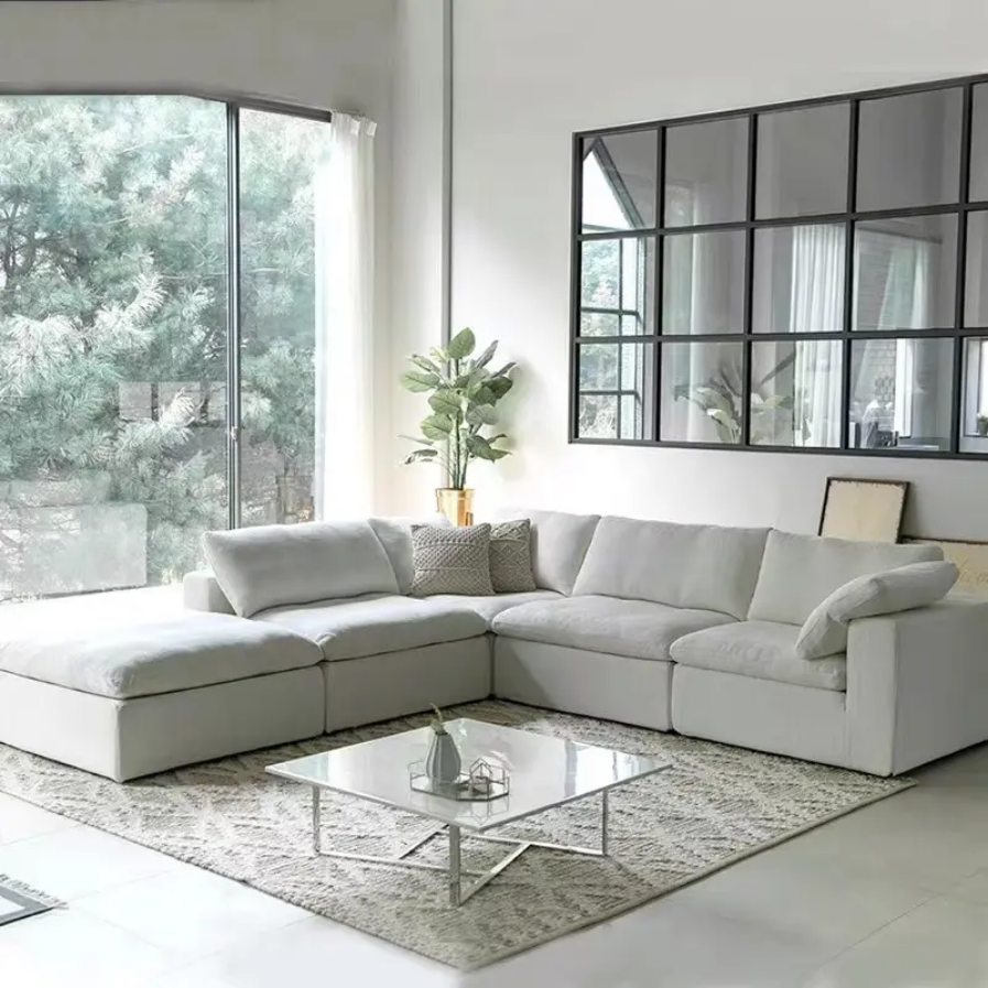 Italian luxury home sectional cloud couched sofa set modern white modular sectional couch