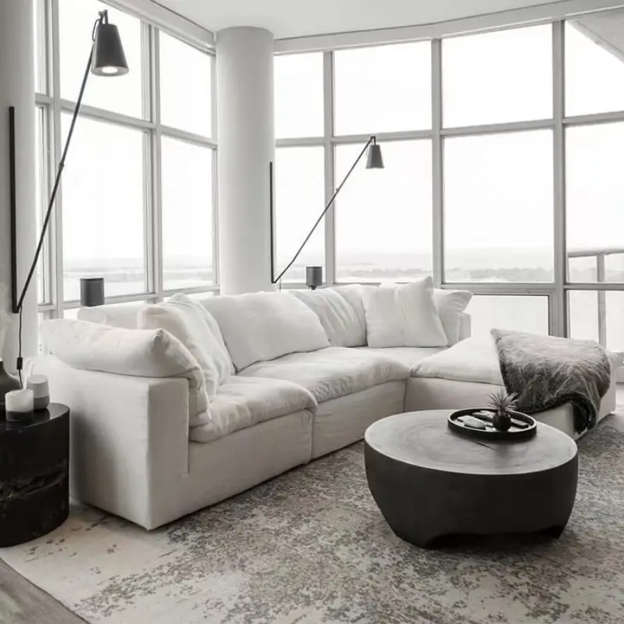 Italian luxury home sectional cloud couched sofa set modern white modular sectional couch