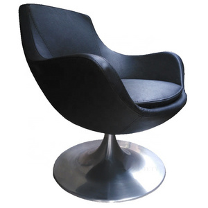 High quality black leather cushion metal base living room lounge chair