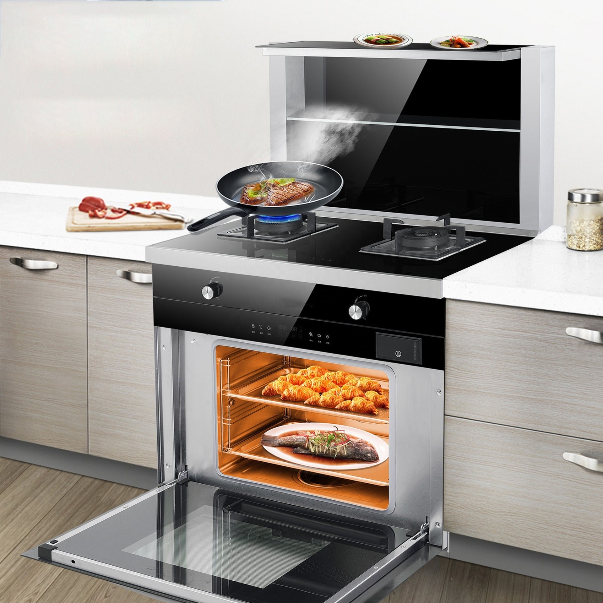 Multifunctional integrated stove comes with range hood, high-quality gas stove and oven steaming and roasting integrated machine