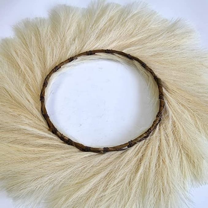 Faux Pampas Taupe Wreath Lifelike Feather Artificial Pampas Wreath Faux Bulrush Wreath For Wedding And Home Decoration