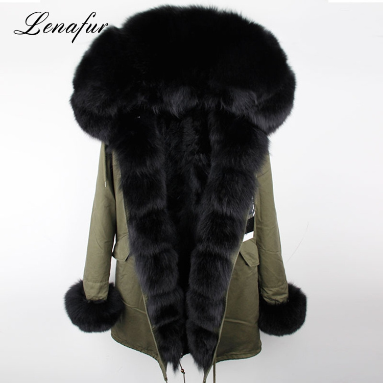 Raccoon Parka Winter Coat With Fox Fur Hooded And Placket