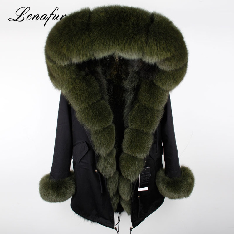 Raccoon Parka Winter Coat With Fox Fur Hooded And Placket