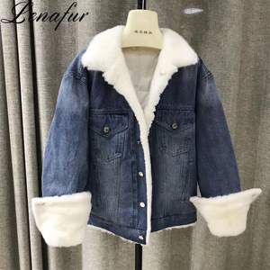 Women Short Denim Jeans Style Real Mink Fur Down Jacket,Luxury Mink Fur Parka in Winter