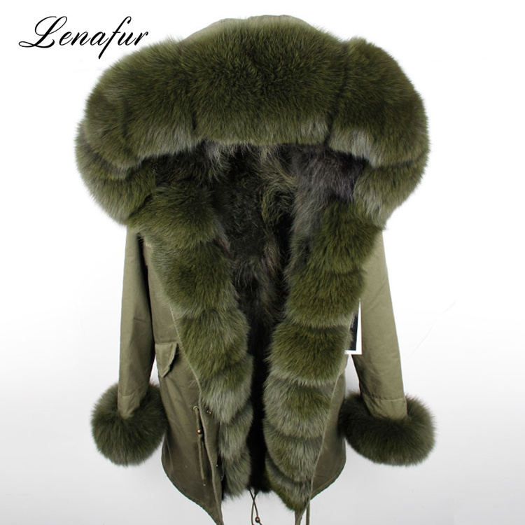 Raccoon Parka Winter Coat With Fox Fur Hooded And Placket